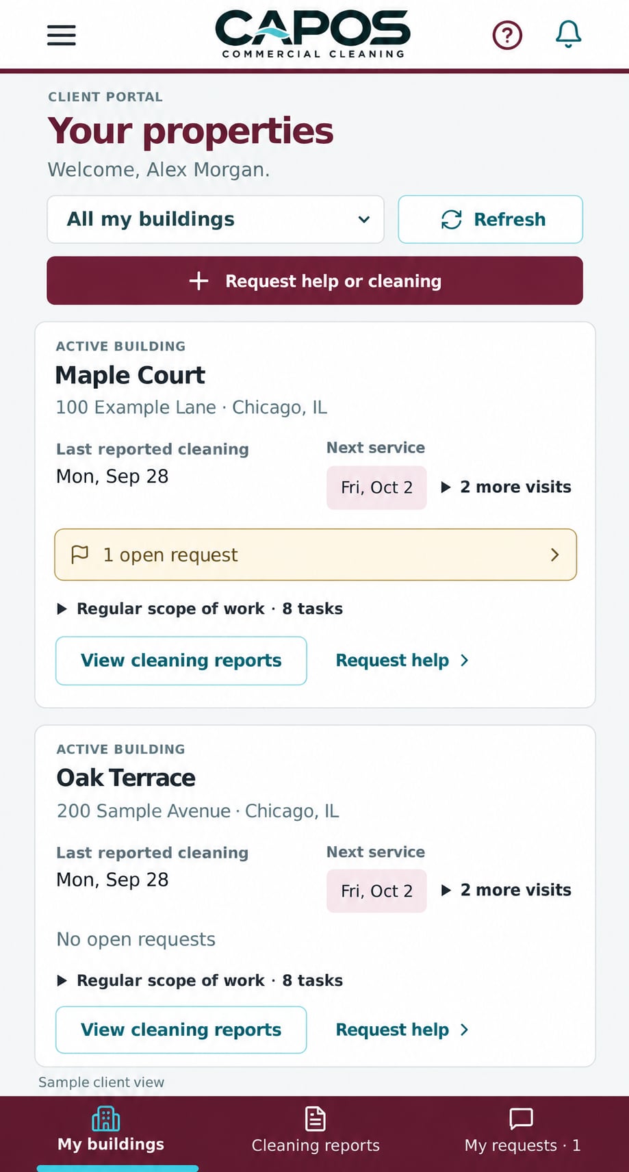 Capos client portal properties screen